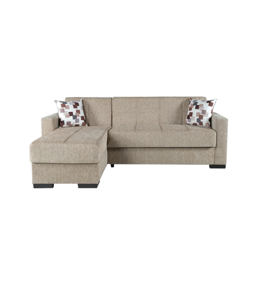 Divano letto "merlin" con cassettone e penisola reversibile beige, 227x77x175